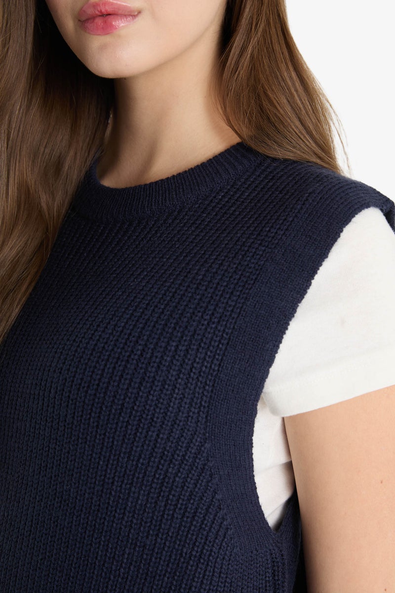 DeFacto Blue Woman Oversize Crew Neck Knit Sweater Casual - Image 5